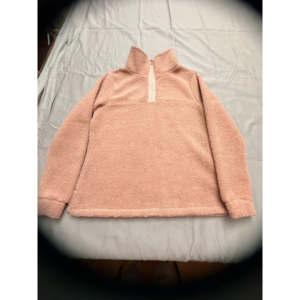 Caslon Womens Pink Faux Shearling Quarter Zip Fleece Pullover Sweater XS